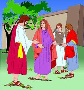 Mrs. Zebedee, the mother of James and John, comes to Jesus with a request.