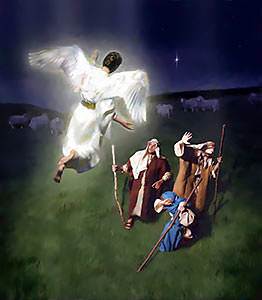 The angel of the Lord appeared to the shepherds in nearby fields to tell them the good news