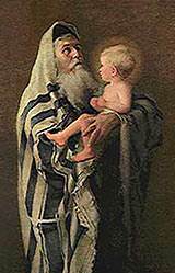 When Simeon saw the baby Jesus, he took Him in his arms