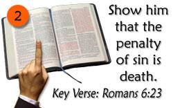 The next step is to show him from God's Word that the penalty of sin is death
