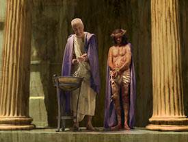 Pilate questioned Jesus but found Him innocent of any wrongdoing.