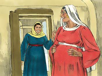 As soon as Elizabeth greets Mary, the baby in Elizabeth’s womb leaps