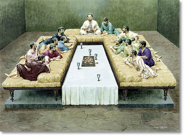 the guests rested on couches pushed up to the table (graphic copyrighted by New Tribes Mission; used by permission