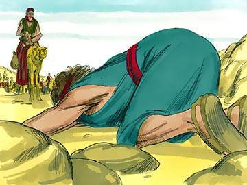 He knelt on the ground and bowed low before Esau