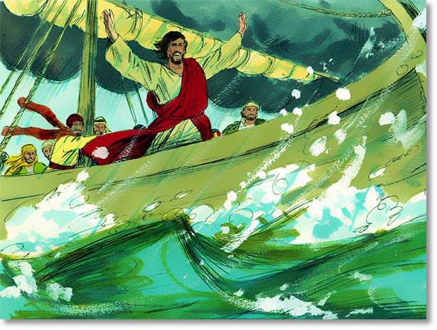 Jesús se levantó y reprendió al viento y a las olas.