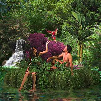 un bello jardín para que Adán y Eva