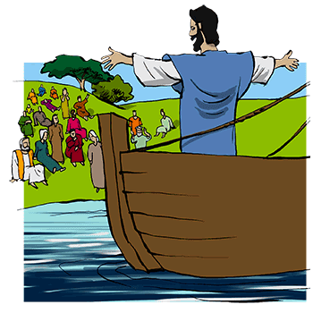 Jésus y est monté et a demandé à Pierre de la pousser un peu dans l’eau