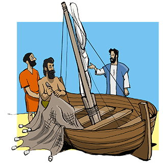 Un jour, en se promenant au bord de la mer de Galilée, Jésus a vu deux hommes qui pêchaient
