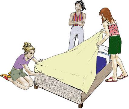 Susan turned to Nancy and said, "Let me show you how to make this bed."