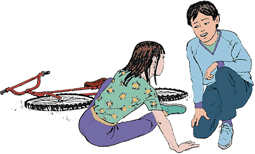 "What are you doing, Debbie?" he called. "Have you broken our bike?"