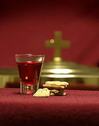 The cup which we drink represents His blood which was poured out for us. The bread which we eat represents His body which was broken for us.