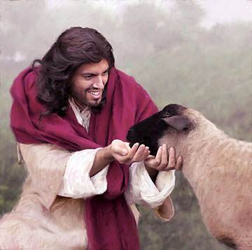 he changes the figure to that of the Good Shepherd