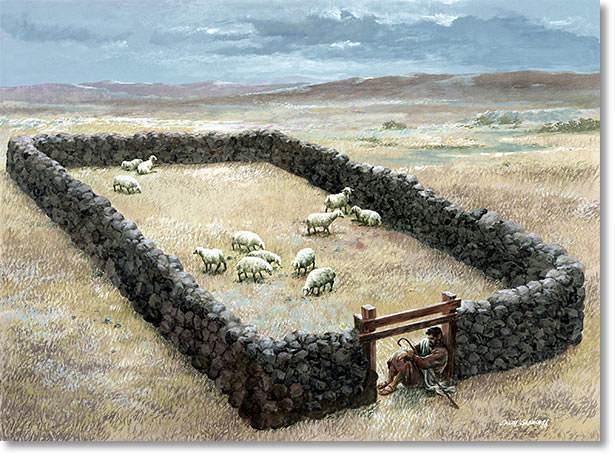 the good shepherd called his sheep to the sheepfold (graphic copyrighted by New Tribes Mission; used by permission)