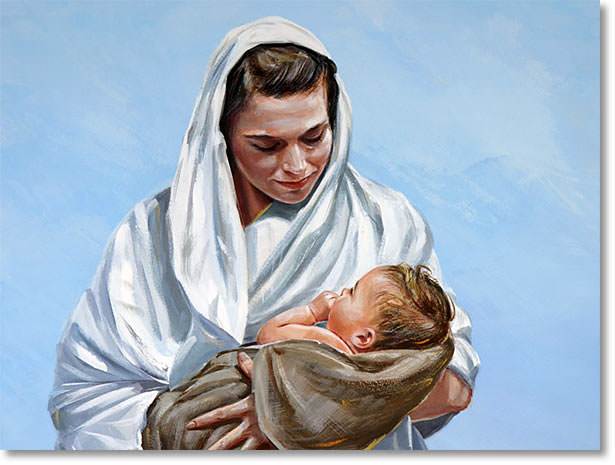 Mary was very happy as she held the baby Jesus in her arms.