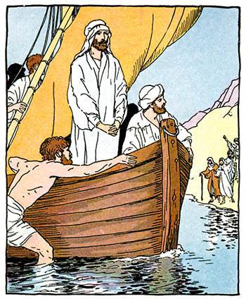 The fishermen pushed their boat out a little way from shore and Jesus stood up in it and talked to the crowd