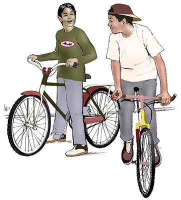 Después de la escuela, Rubén corrió hacia su bicicleta.