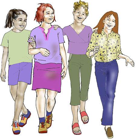 Las cuatro chicas caminaron juntas hacia las cabañas