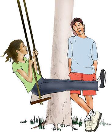 When he got to Carlos' house, Jared saw Carlos' sister Lisa swinging in the back yard.