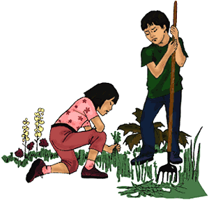 Ken and Amy pulled the weeds in the flower garden
