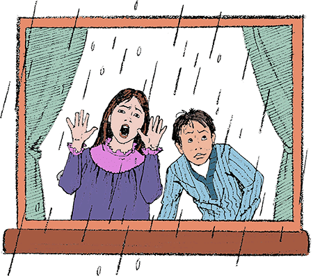 "Randy," she sobbed, running into his room. "It's raining! Now we can't go on our picnic."
