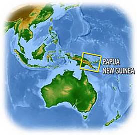 Papua New Guinea highlighted on a world map