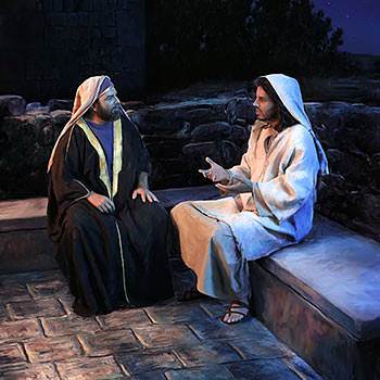 Jesus having a conversation with Nicodemus