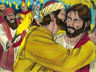Judas betraying Jesus