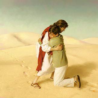 Jesus embraces his prodigal son