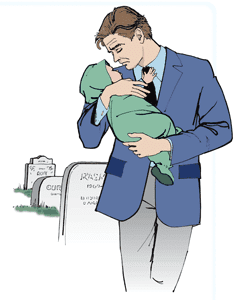 father in a graveyard with his baby prior to death
