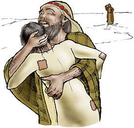 The father threw his arms around the prodigal son and kissed him